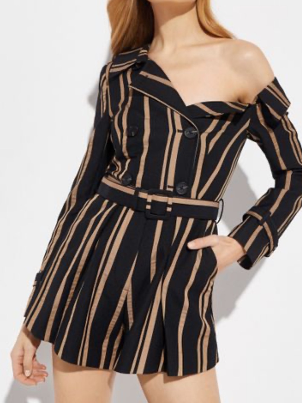 Self-Portrait striped off-the-shoulder playsuit (romper)